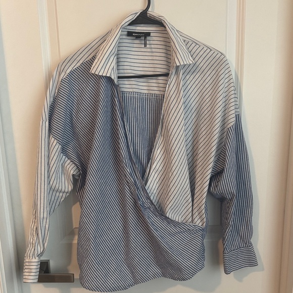 DKNY Blue and White Striped Blouse - Picture 1 of 10